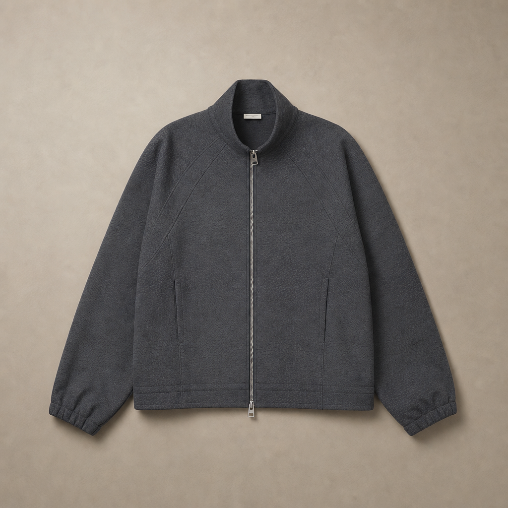 Mingstreet ASC launch still-life | SIMPLE PROJECT | Ruffled Adjustable Collar Zip Hoodie | Gray | generated_missing_still_life_expansion