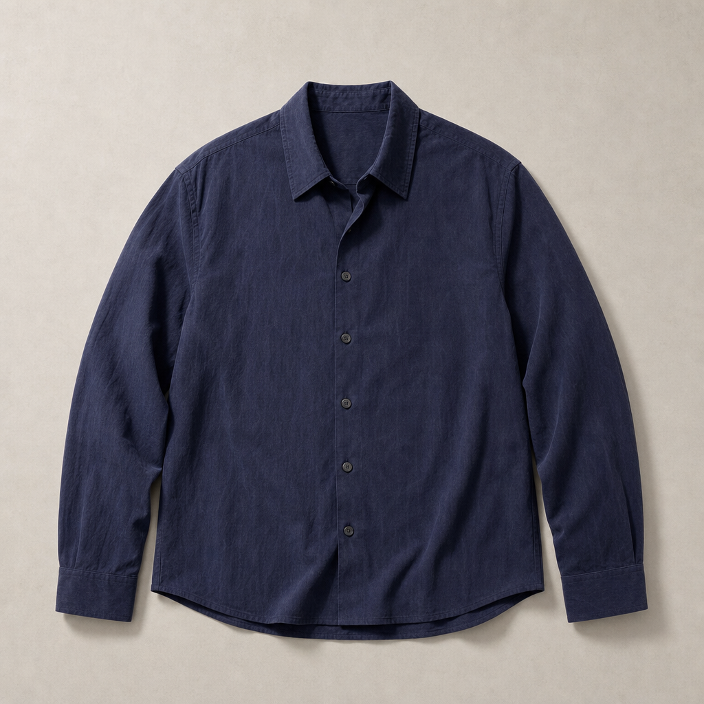 Mingstreet ASC launch still-life | SIMPLE PROJECT | Washed Lyocell Long Sleeve Shirt | Navy Blue | generated_missing_still_life_expansion