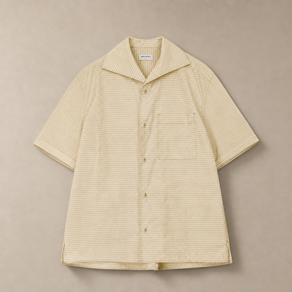 Mingstreet ASC launch still-life | SIMPLE PROJECT | Striped One Piece Collar Shirt | Beige | generated_missing_still_life_expansion