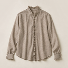 Mingstreet ASC launch still-life | SIMPLE PROJECT | Sheer Crinkled Plaid Ruffle Shirt | Khaki | generated_missing_still_life_expansion