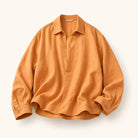 Mingstreet ASC launch still-life | SIMPLE PROJECT | Lyocell Ramie Pleated V Neck Shirt | Orange | ready_now_existing_asset