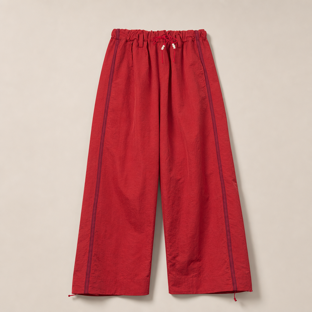Mingstreet ASC launch still-life | SIMPLE PROJECT | Pleated Wide Leg Nylon Pants | Red | generated_missing_still_life_expansion