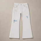 Mingstreet ASC launch still-life | SIMPLE PROJECT | Patchwork Distressed Flared Jeans | White | generated_missing_still_life_expansion