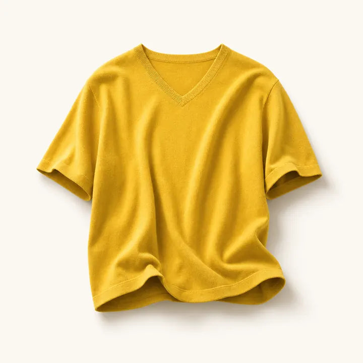 Mingstreet ASC launch still-life | SIMPLE PROJECT | Cashmere Blend V Neck Knit T Shirt | Yellow | ready_now_existing_asset