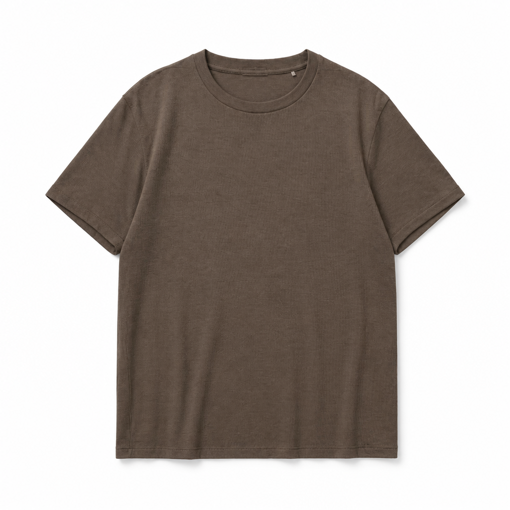 Mingstreet ASC launch still-life | SIMPLE PROJECT | Wool Blend Crewneck T Shirt | Brown | generated_extra_ready_product_colorway