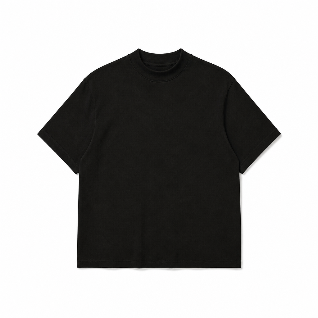 Mingstreet ASC launch still-life | SIMPLE PROJECT | Wool Blend Mock Neck T Shirt | Black | generated_extra_ready_product_colorway