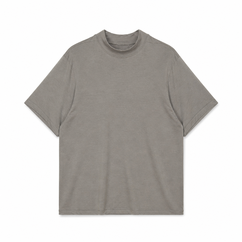 Mingstreet ASC launch still-life | SIMPLE PROJECT | Wool Blend Mock Neck T Shirt | Gray | generated_extra_ready_product_colorway