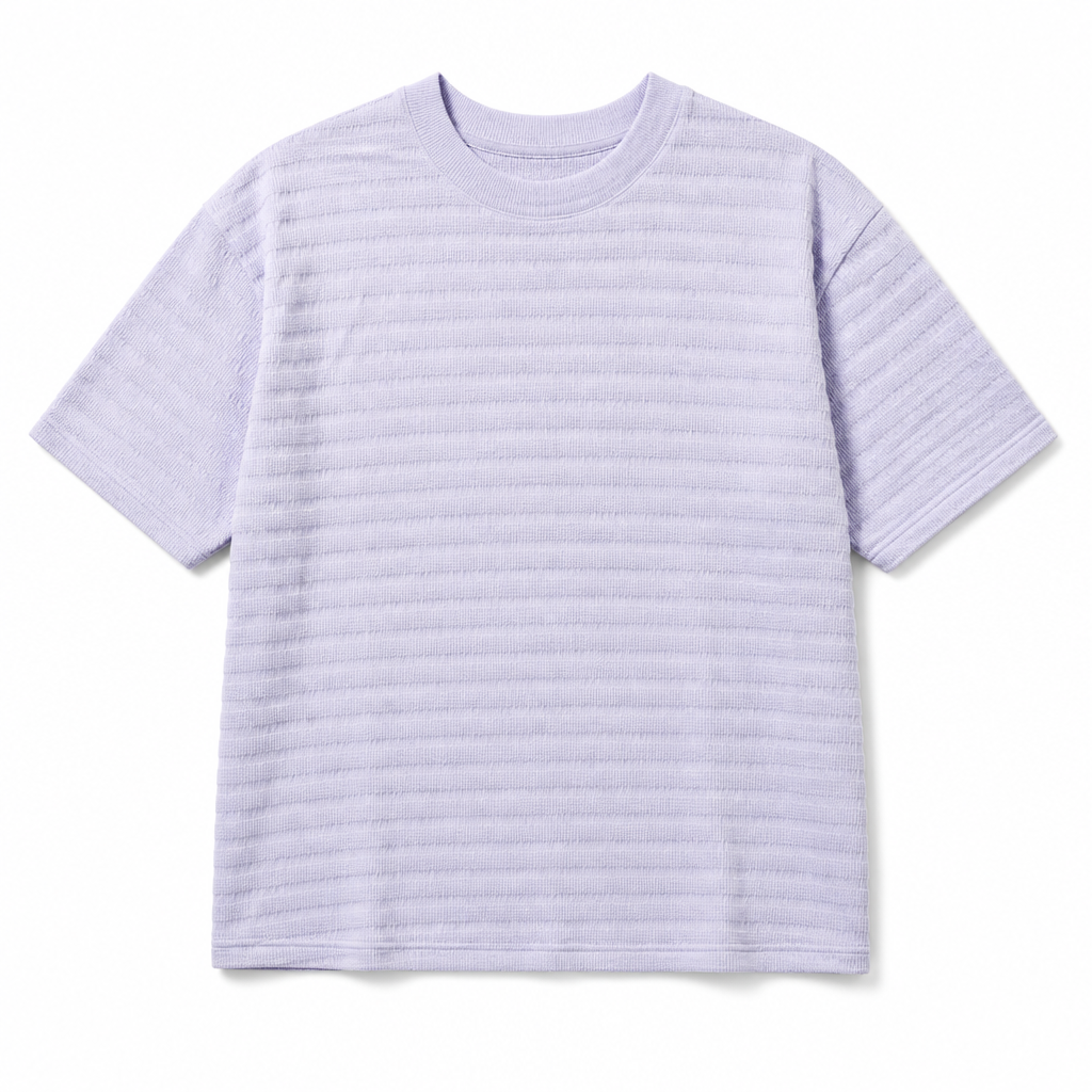 Mingstreet ASC launch still-life | SIMPLE PROJECT | Textured Diagonal Paneled T Shirt | Lavender | generated_extra_ready_product_colorway