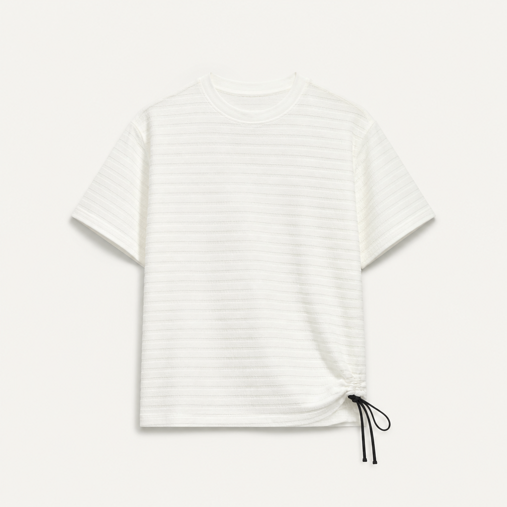 Mingstreet ASC launch still-life | SIMPLE PROJECT | Textured Diagonal Paneled T Shirt | White | generated_extra_ready_product_colorway