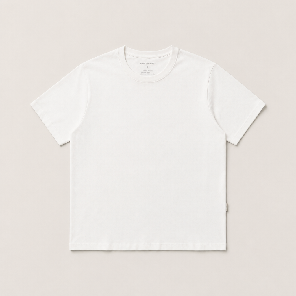 Mingstreet ASC launch still-life | SIMPLE PROJECT | Misaligned Seam Crewneck T Shirt | White | generated_extra_ready_product_colorway