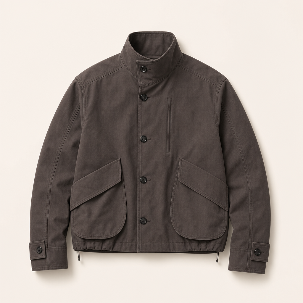 Mingstreet ASC launch still-life | SIMPLE PROJECT | Cotton Nylon High Neck Jacket | Brown | ready_now_uncrumpled_replacement
