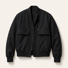 Mingstreet ASC launch still-life | SIMPLE PROJECT | Band Collar Worsted Wool Bomber Jacket | Black | ready_now_uncrumpled_replacement