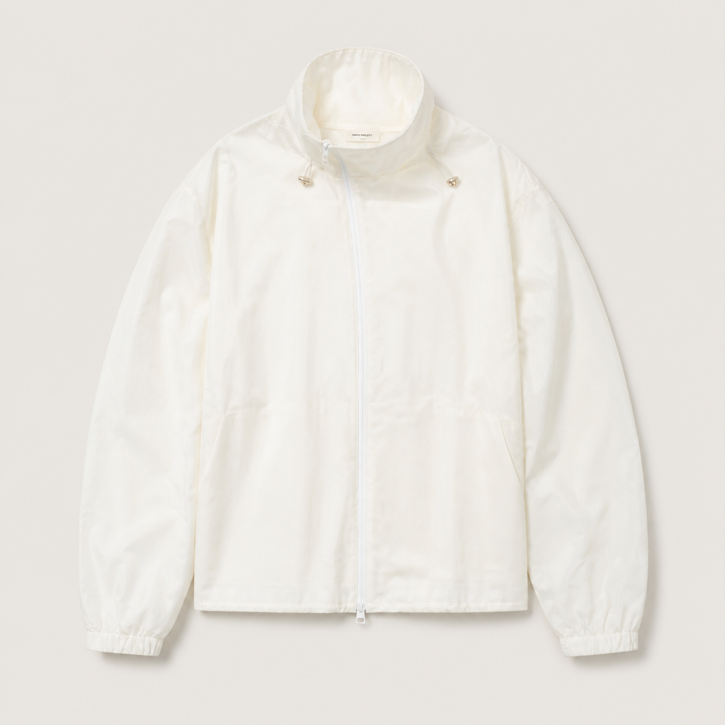 Mingstreet ASC launch still-life | SIMPLE PROJECT | Lightweight Offset Zip Jacket | White | generated_extra_ready_product_colorway