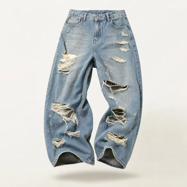 Mingstreet ASC launch still-life | MASONPRINCE | High Waisted Distressed Straight Leg Jeans | Blue | ready_now_existing_asset
