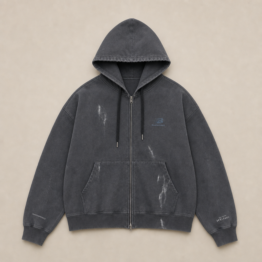 Mingstreet ASC launch still-life | MASONPRINCE | Distressed Painted Zip Up Hoodie | Gray | ready_now_uncrumpled_replacement