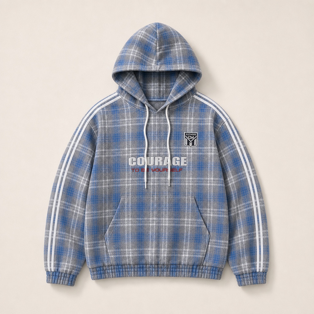 Mingstreet ASC launch still-life | BLINDNOPLAN | Paneled Plaid Pullover Hoodie | Blue | ready_now_uncrumpled_replacement