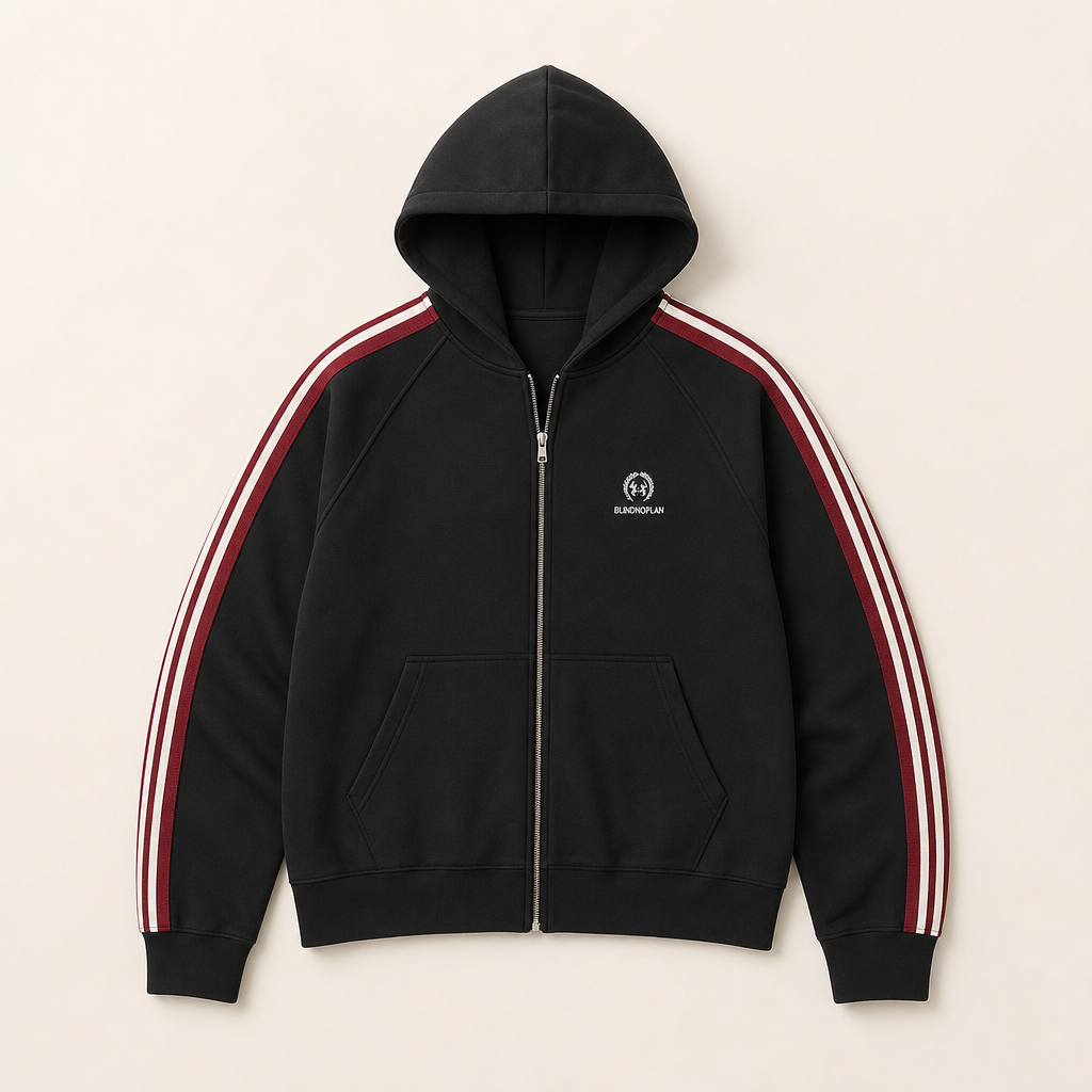 Mingstreet ASC launch still-life | BLINDNOPLAN | Contrast Tape Zip Up Hoodie | Black | ready_now_uncrumpled_replacement