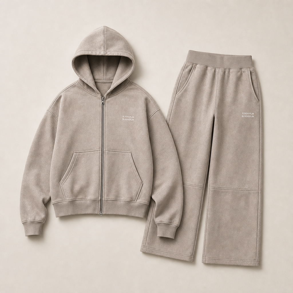 Mingstreet ASC launch still-life | BLINDNOPLAN | Metallic Logo Zip Hoodie Pants Set | Beige | ready_now_uncrumpled_replacement