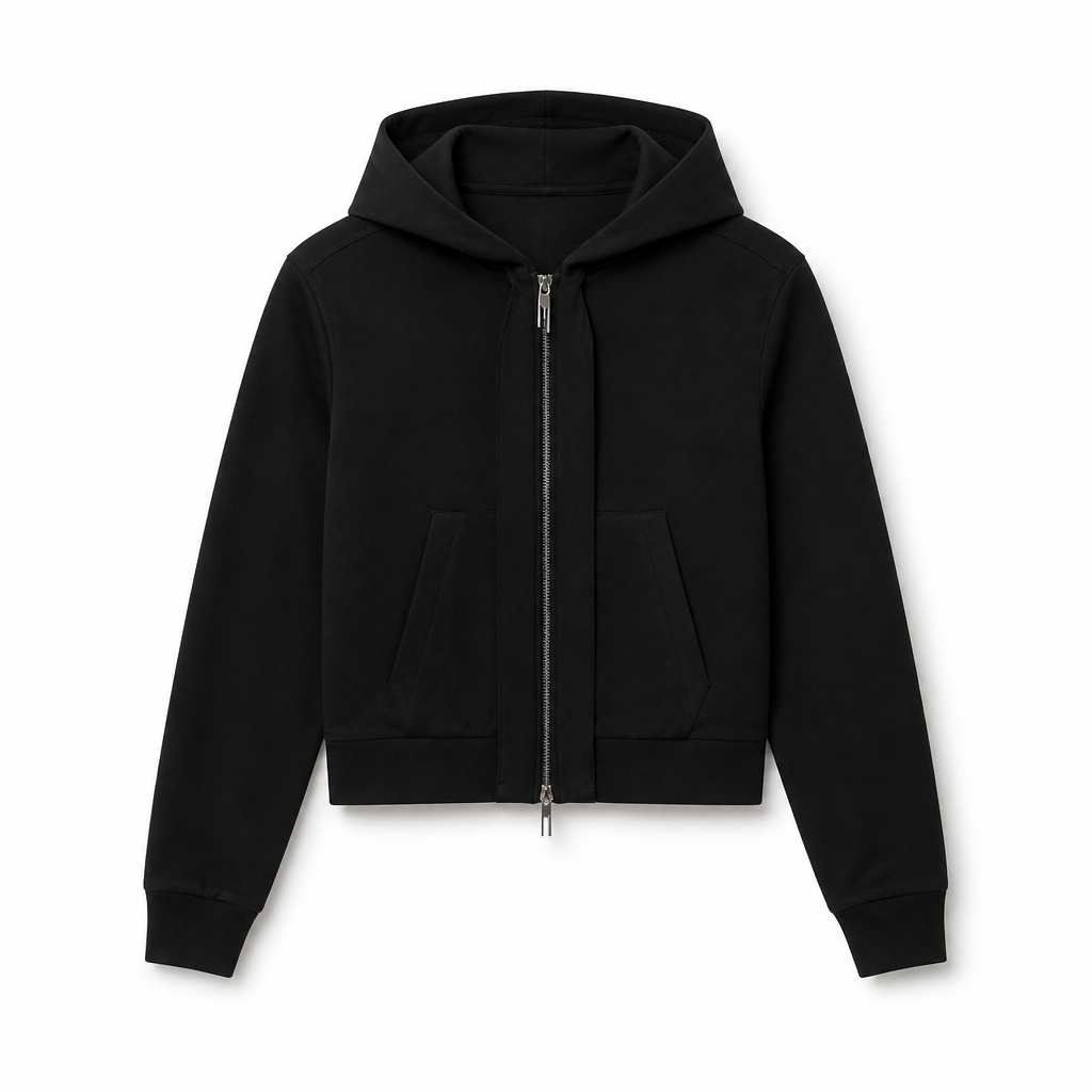 Mingstreet ASC launch still-life | BLINDNOPLAN | Cropped Zip Up Hoodie with Structured Trim | Black | generated_extra_ready_product_colorway