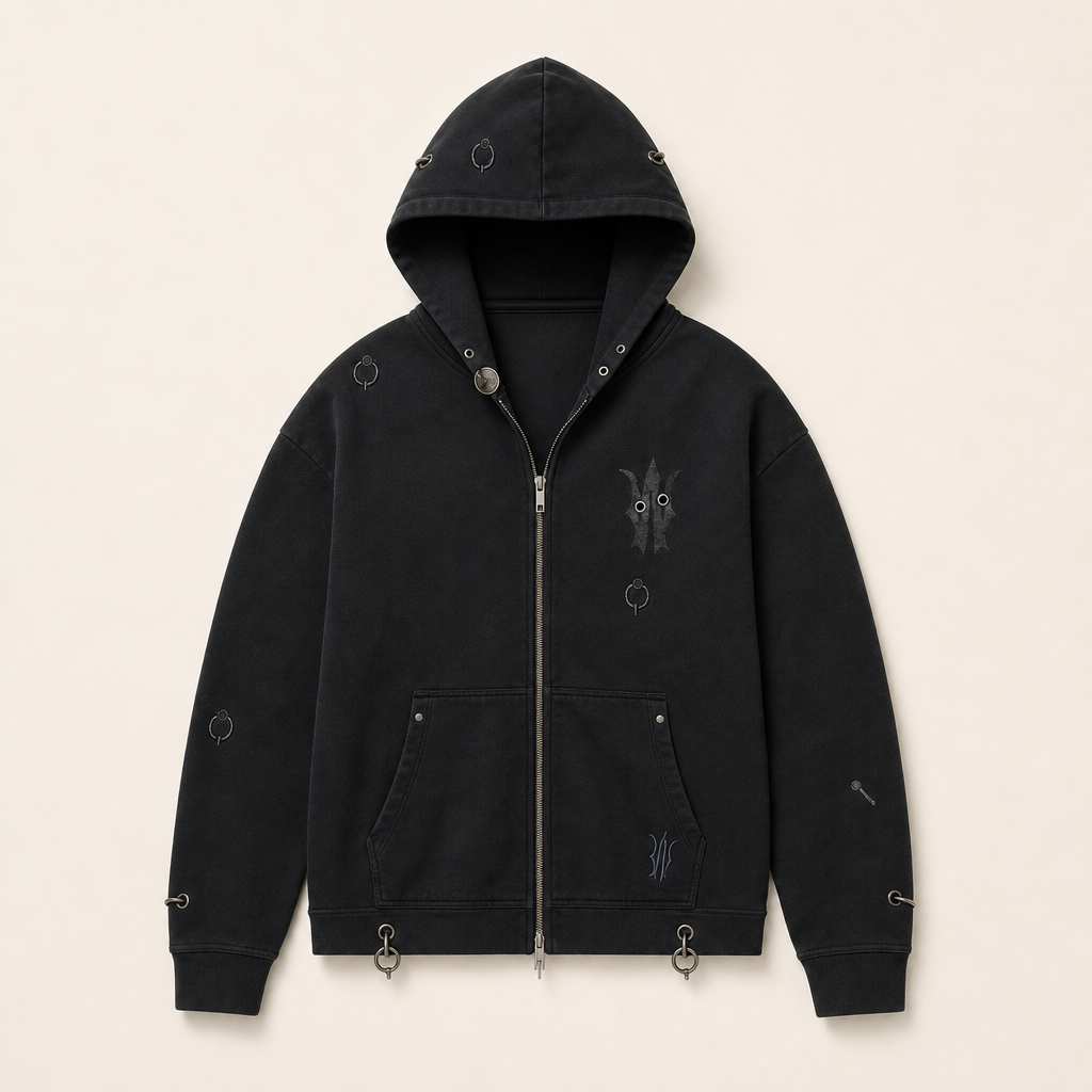 Mingstreet ASC launch still-life | BLINDNOPLAN | Washed Distressed Graphic Zip Hoodie | Black | ready_now_uncrumpled_replacement