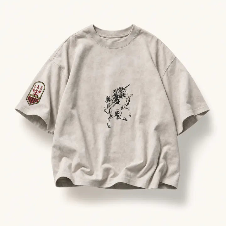 Mingstreet ASC launch still-life | BLINDNOPLAN | Wax Print Unicorn Graphic T Shirt | Beige | ready_now_existing_asset