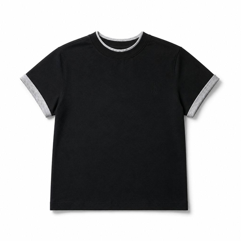 Mingstreet ASC launch still-life | BLINDNOPLAN | Embroidered Mock Two Piece T Shirt | Black | generated_extra_ready_product_colorway