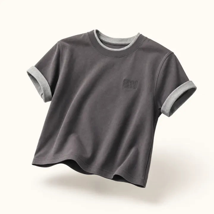 Mingstreet ASC launch still-life | BLINDNOPLAN | Embroidered Mock Two Piece T Shirt | Gray | ready_now_existing_asset