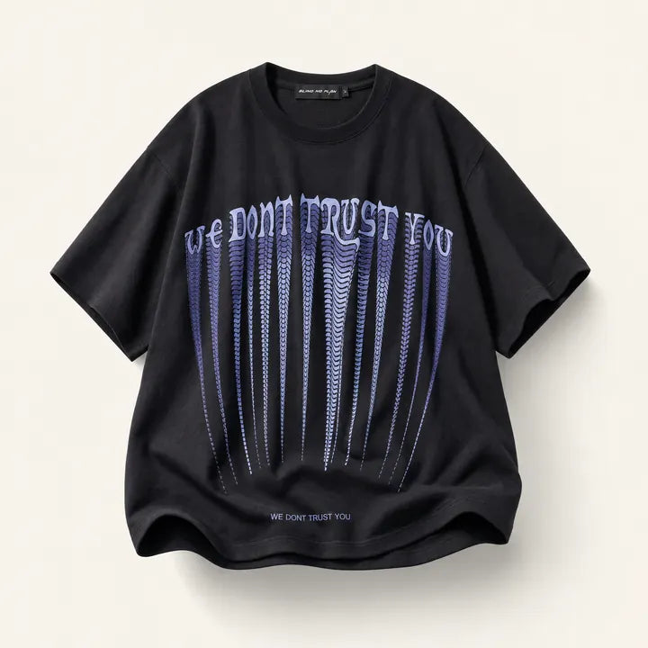 Mingstreet ASC launch still-life | BLINDNOPLAN | Stretched Slogan Print Cotton T Shirt | Black | ready_now_existing_asset