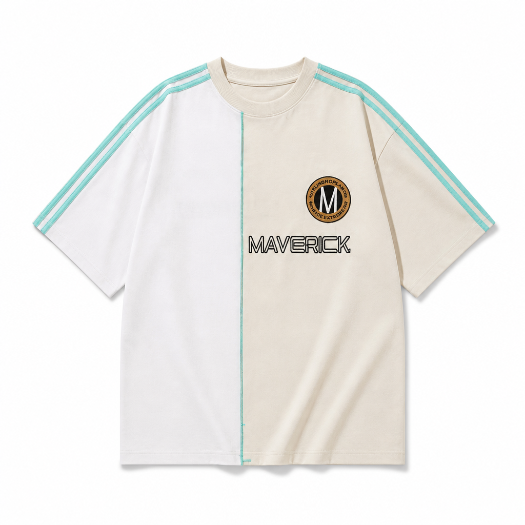 Mingstreet ASC launch still-life | BLINDNOPLAN | Panelled Embroidered Colorblock T Shirt | Beige | generated_extra_ready_product_colorway