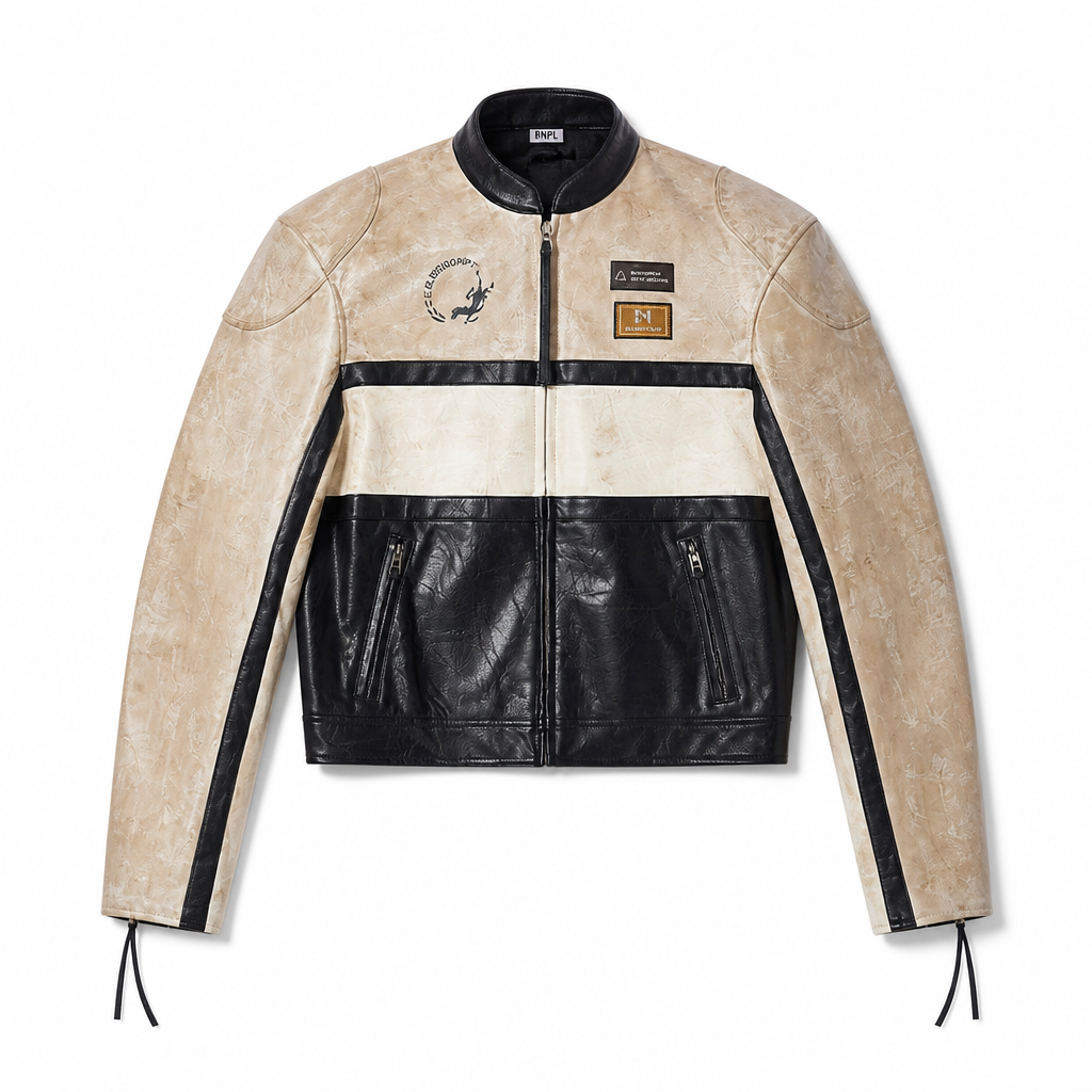 Mingstreet ASC launch still-life | BLINDNOPLAN | Cropped Color Block Faux Leather Moto Jacket | Beige | generated_extra_ready_product_colorway