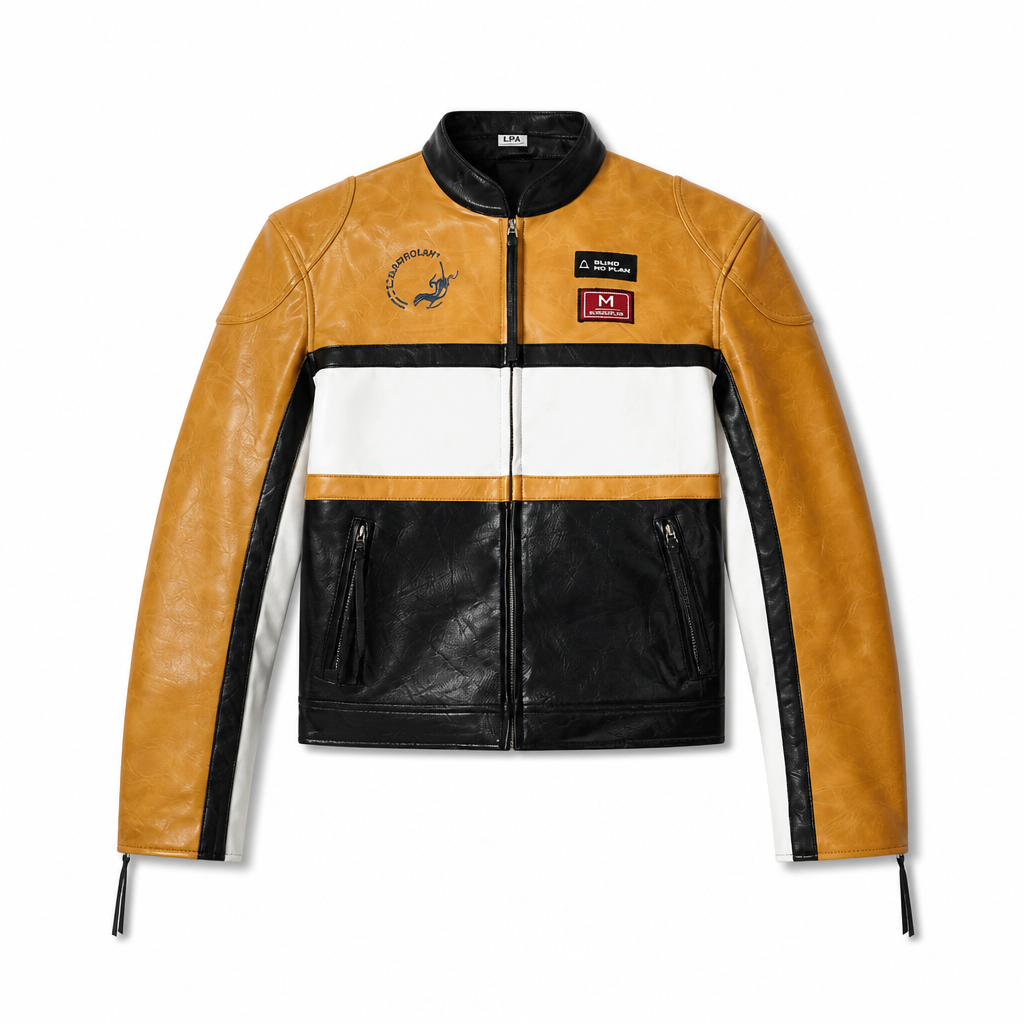 Mingstreet ASC launch still-life | BLINDNOPLAN | Cropped Color Block Faux Leather Moto Jacket | Mustard | generated_extra_ready_product_colorway