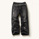 Mingstreet ASC launch still-life | MEDM | Icon Embroidered Distressed Jeans | Black | ready_now_existing_asset