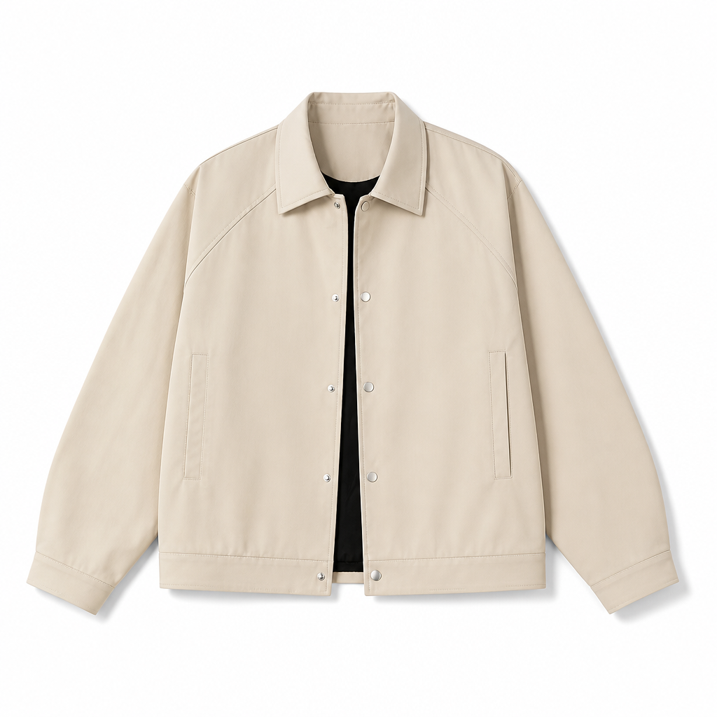 Mingstreet ASC launch still-life | MEDM | Collared Snap Front Jacket | Beige | generated_extra_ready_product_colorway