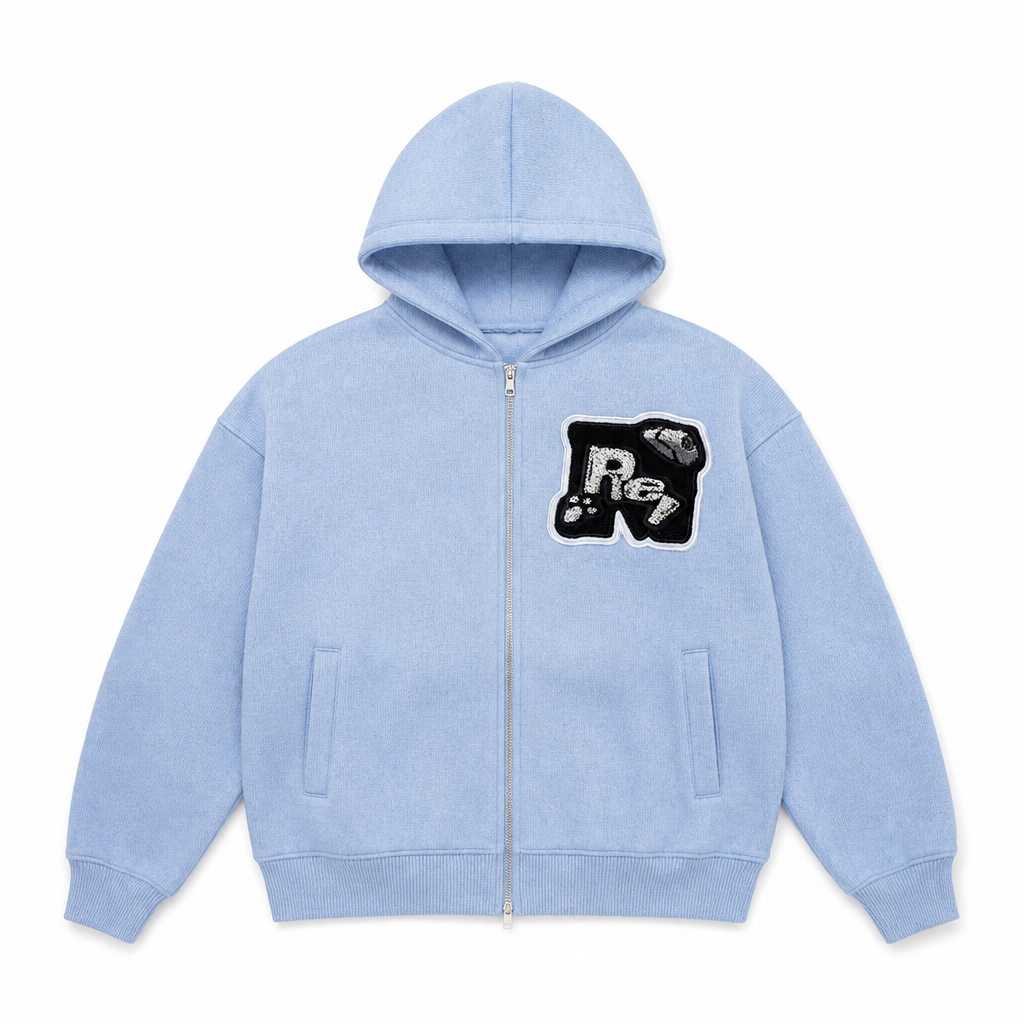 Mingstreet ASC launch still-life | MEDM | Tufted Embroidery Zip Up Hoodie | Sky Blue | generated_extra_ready_product_colorway