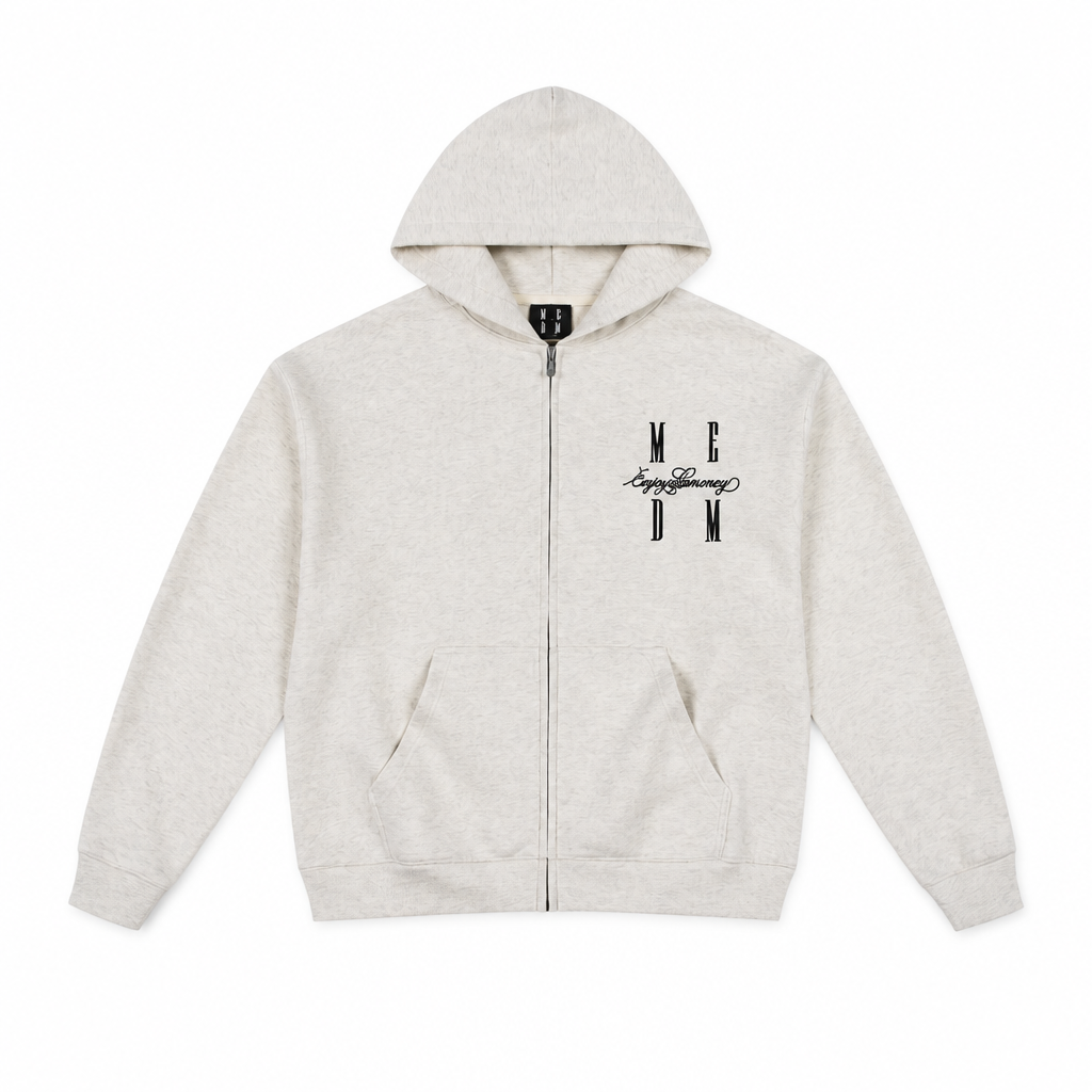 Mingstreet ASC launch still-life | MEDM | Embroidered Cotton Blend Zip Up Hoodie | Beige | generated_extra_ready_product_colorway