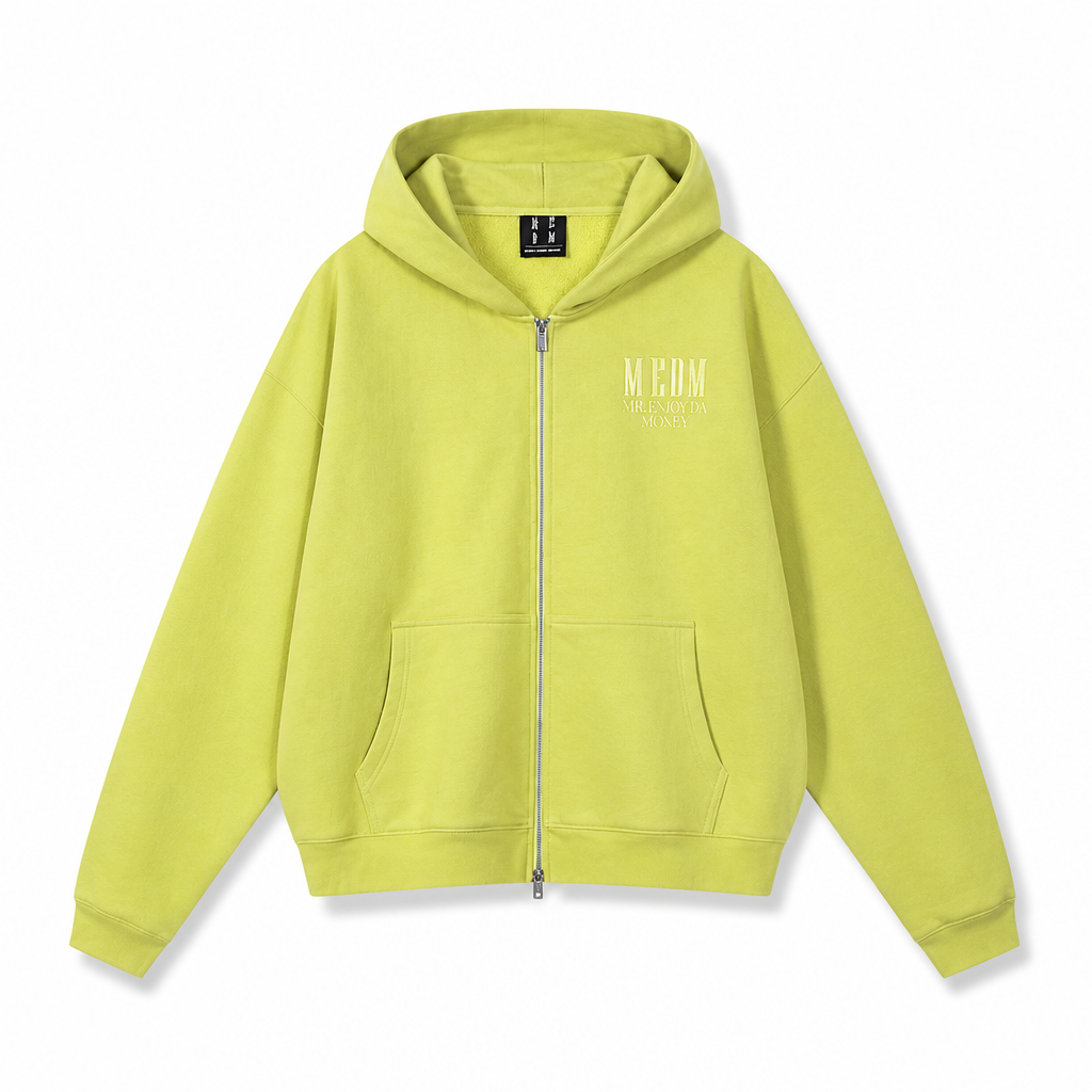 Mingstreet ASC launch still-life | MEDM | 3D Logo Two Way Zip Cotton Hoodie | Green | generated_extra_ready_product_colorway