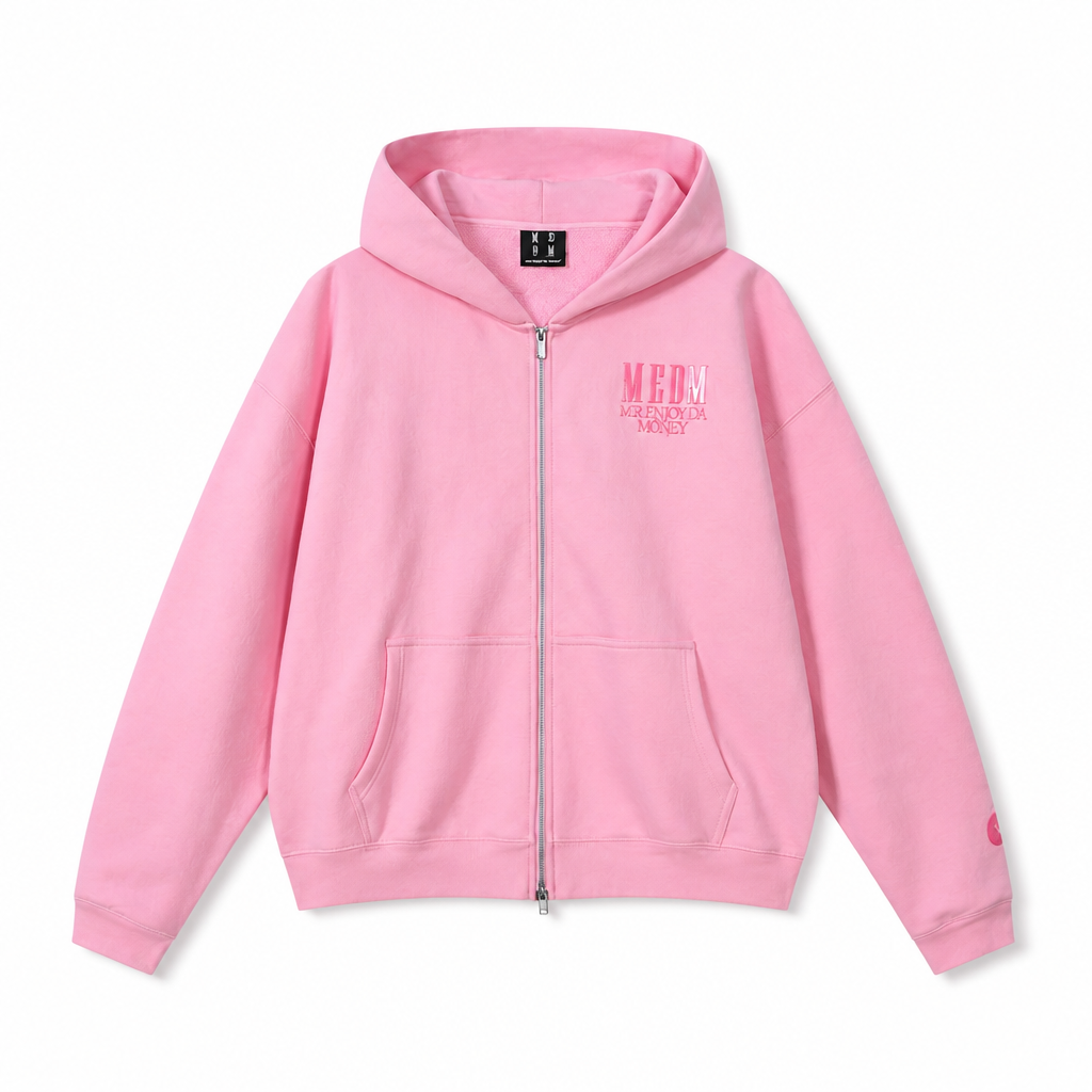 Mingstreet ASC launch still-life | MEDM | 3D Logo Two Way Zip Cotton Hoodie | Pink | generated_extra_ready_product_colorway