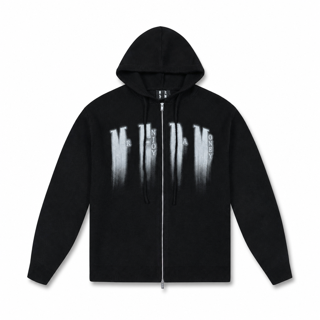 Mingstreet ASC launch still-life | MEDM | Zip Up Hooded Knit Cardigan | Black | generated_extra_ready_product_colorway