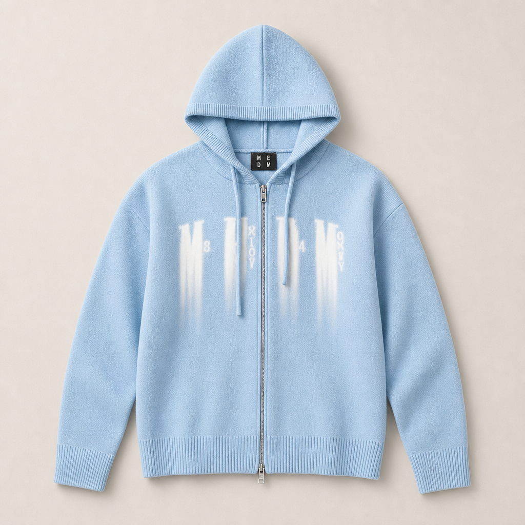 Mingstreet ASC launch still-life | MEDM | Zip Up Hooded Knit Cardigan | Sky Blue | ready_now_uncrumpled_replacement