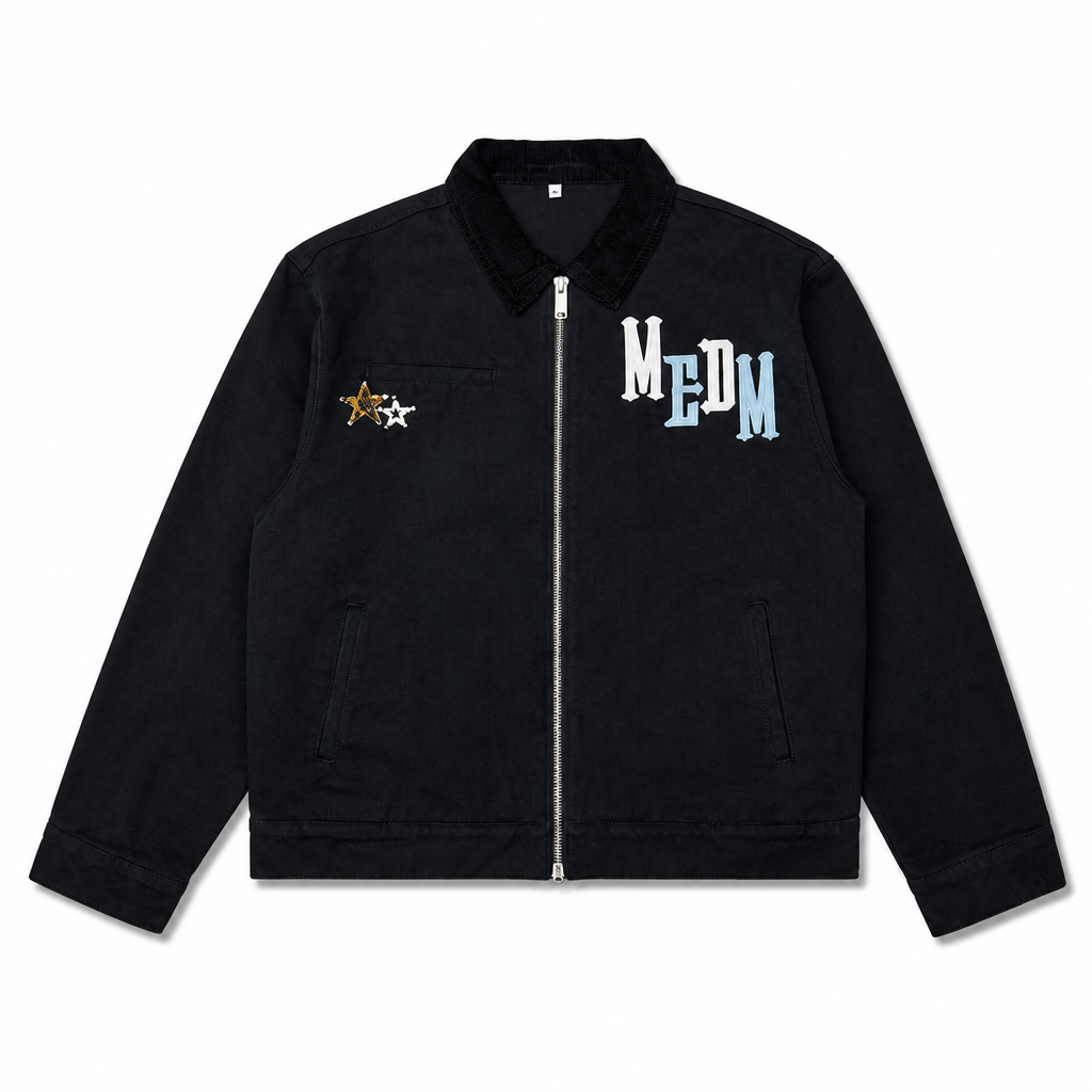 Mingstreet ASC launch still-life | MEDM | Leather Paneled Cotton Detroit Jacket | Black | generated_extra_ready_product_colorway