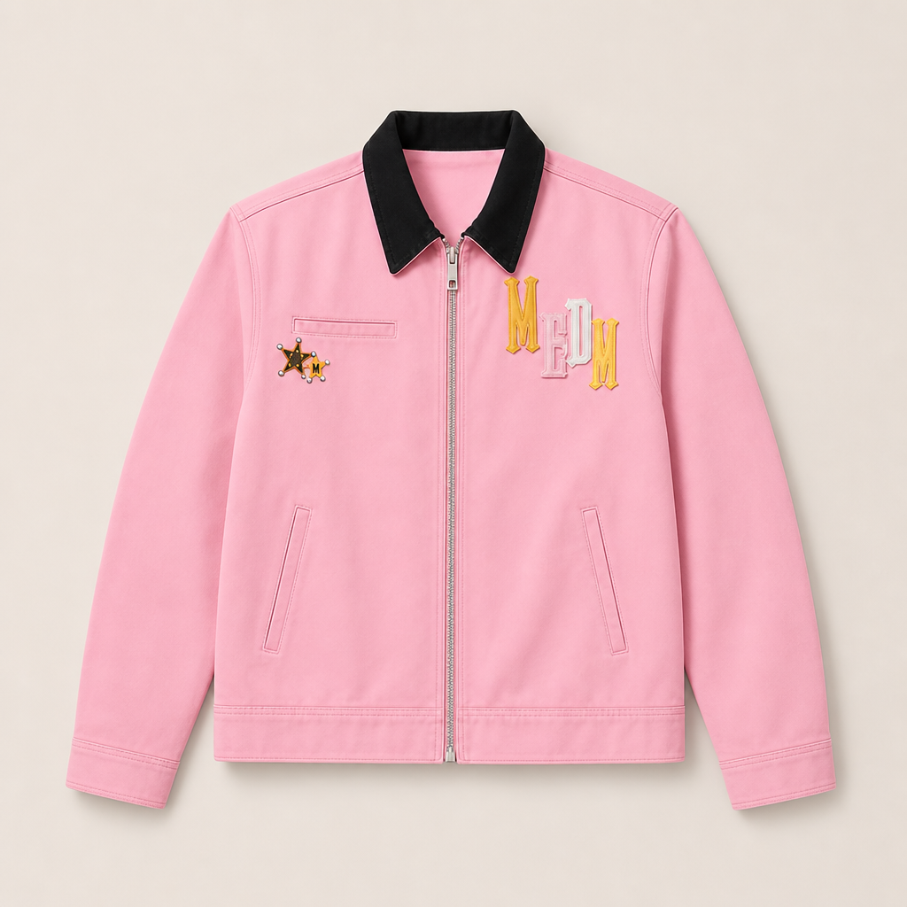 Mingstreet ASC launch still-life | MEDM | Leather Paneled Cotton Detroit Jacket | Pink | ready_now_uncrumpled_replacement