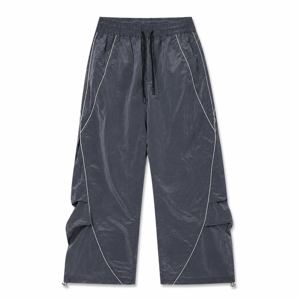 Mingstreet ASC launch still-life | MEDM | Glossy Piped Techwear Track Pants | Gray | generated_extra_ready_product_colorway