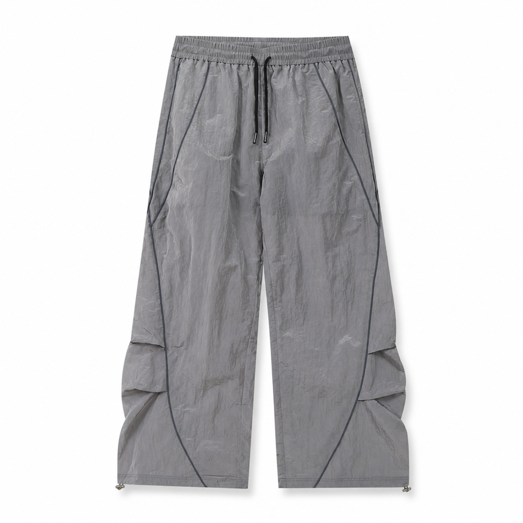 Mingstreet ASC launch still-life | MEDM | Glossy Piped Techwear Track Pants | Light Gray | generated_extra_ready_product_colorway