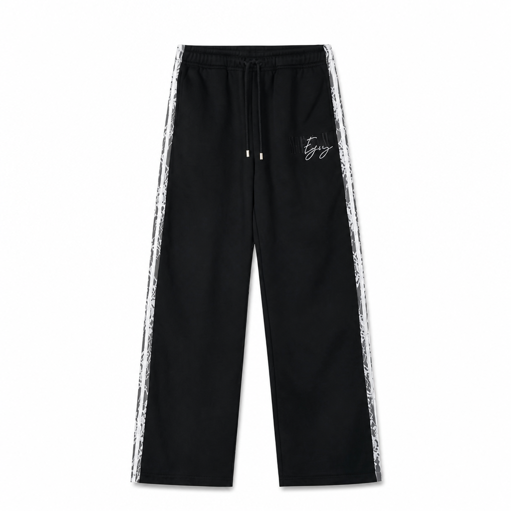 Mingstreet ASC launch still-life | MEDM | Lace Paneled Striped Track Pants | Black | generated_extra_ready_product_colorway