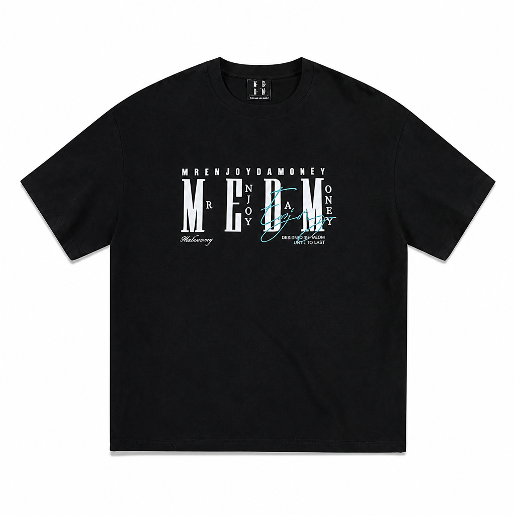 Mingstreet ASC launch still-life | MEDM | Vintage Logo Typography Cotton T Shirt | Black | generated_extra_ready_product_colorway