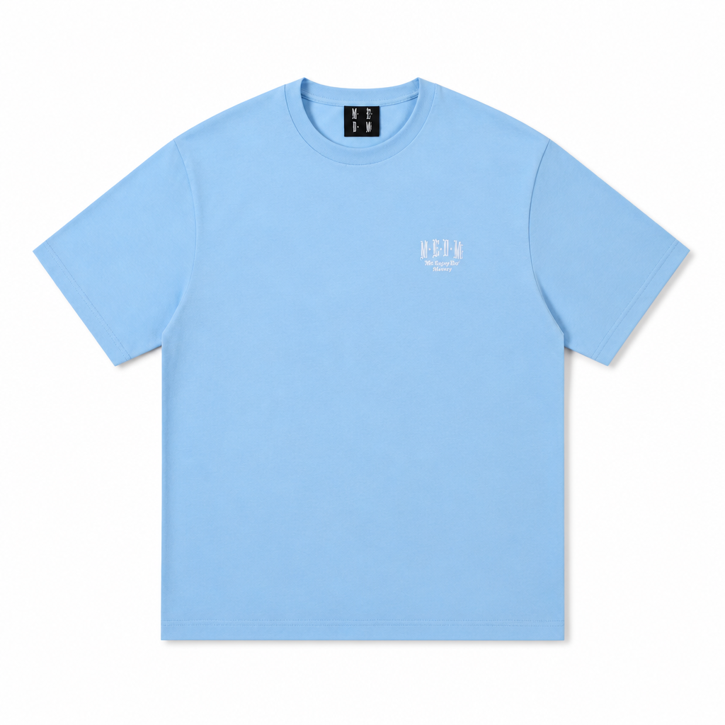 Mingstreet ASC launch still-life | MEDM | Letter Embroidery Cotton T Shirt | Sky Blue | generated_extra_ready_product_colorway