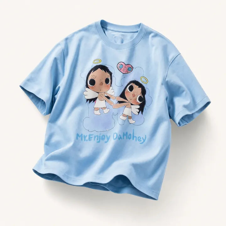 Mingstreet ASC launch still-life | MEDM | Embroidered Heart Cotton T Shirt | Sky Blue | ready_now_existing_asset