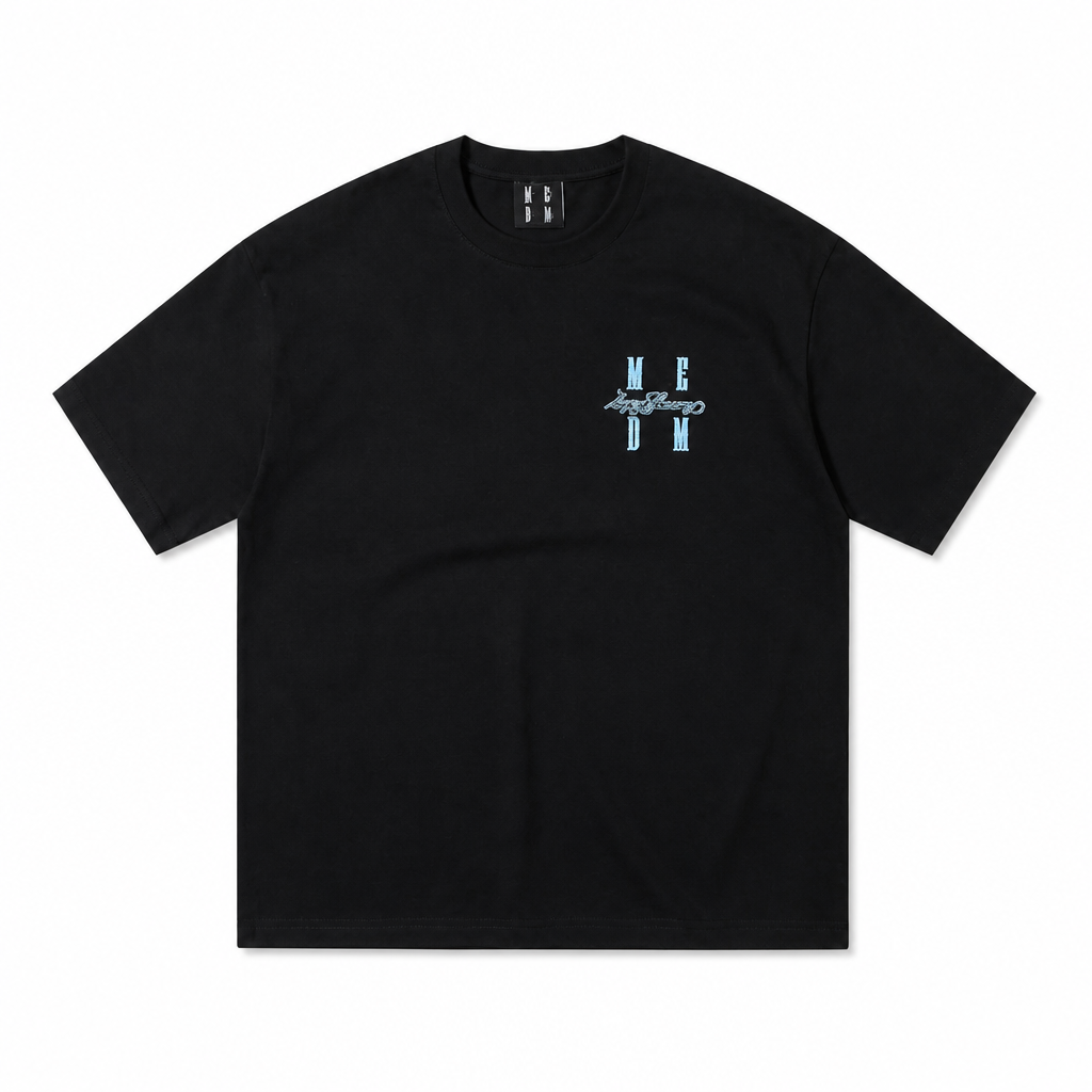 Mingstreet ASC launch still-life | MEDM | Tufted Logo Cotton T Shirt | Black | generated_extra_ready_product_colorway