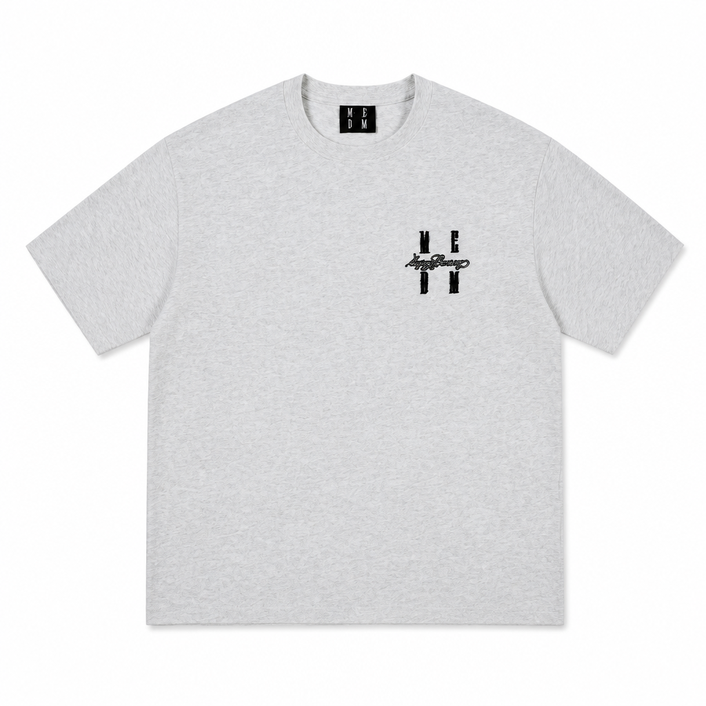 Mingstreet ASC launch still-life | MEDM | Tufted Logo Cotton T Shirt | Gray | generated_extra_ready_product_colorway