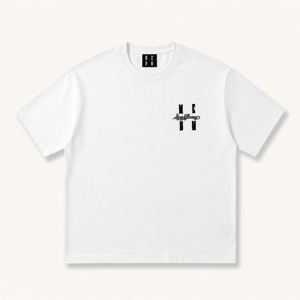 Mingstreet ASC launch still-life | MEDM | Tufted Logo Cotton T Shirt | White | generated_extra_ready_product_colorway